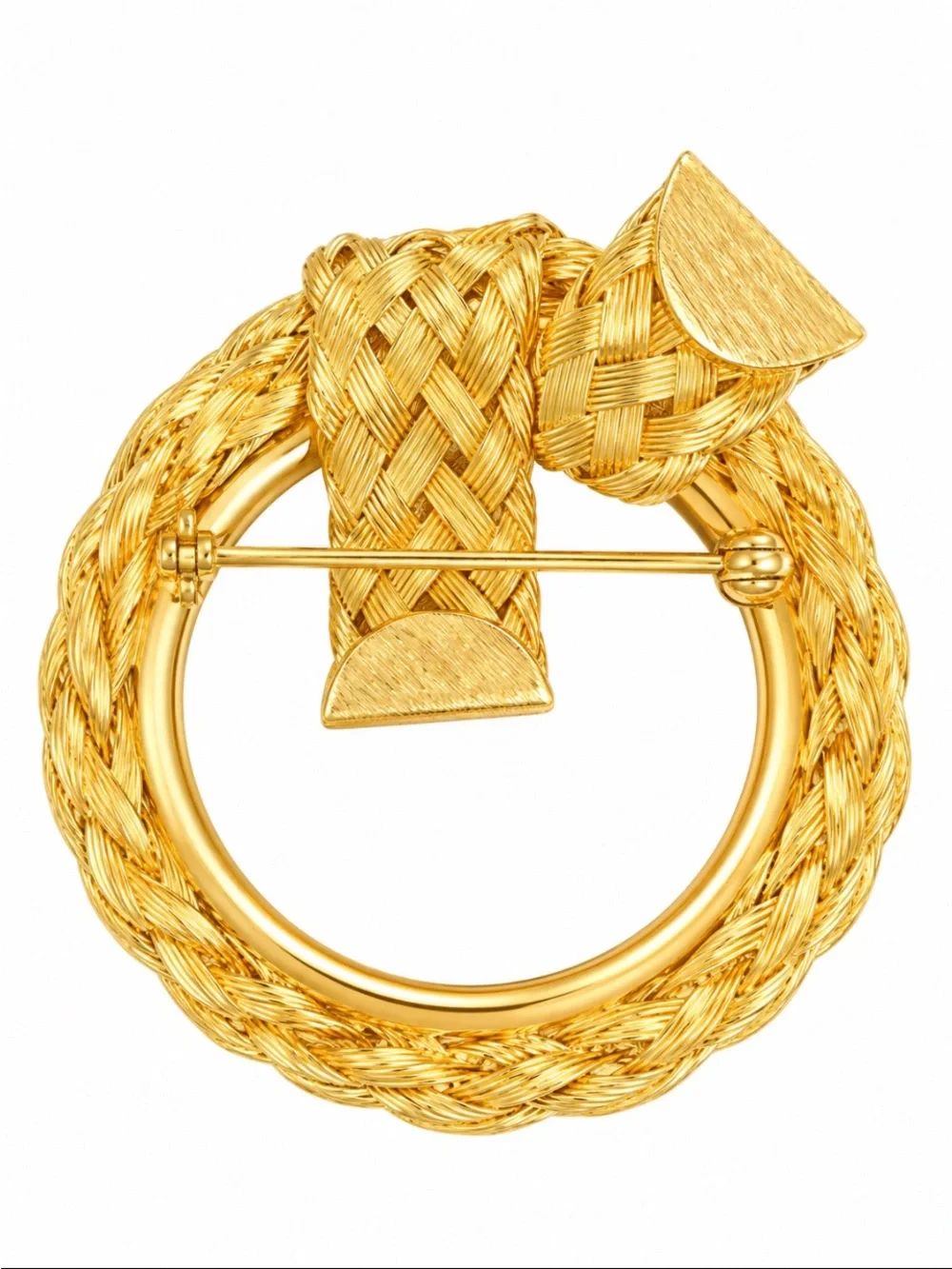 Vintage Gold Tone Braided Knot Circle Statement Brooch Pin